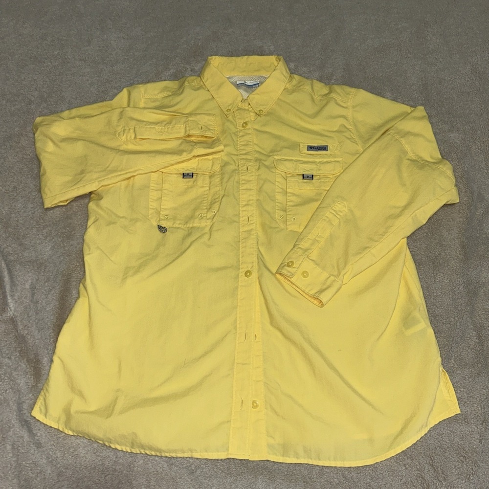 Columbia Shirt Mens XL PFG Vented Fishing UPF 30 Button Up Yellow - Picture 3 of 14